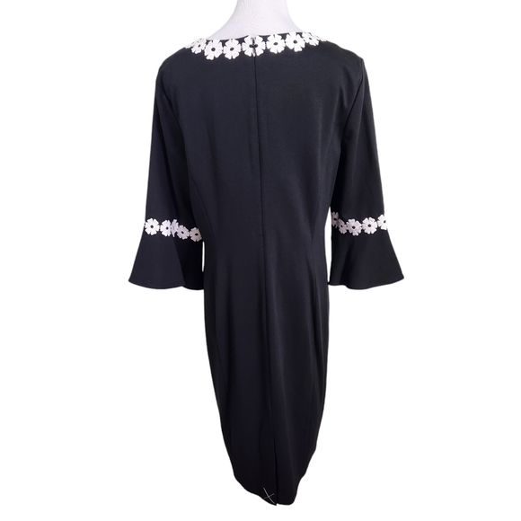 Talbots Embroidered Flounce-Sleeve Shift Dress Black & White, sz 16 - Picture 3 of 11